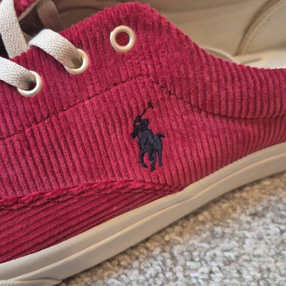 Ralph Lauren Polo Keaton Pony Red Corduroy Sneakers Size 11 - Picture 3 of 7